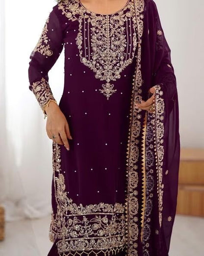Designer Heavy Embroidered Kurta Sharara Suit Set with Dupatta | 10 Color Options