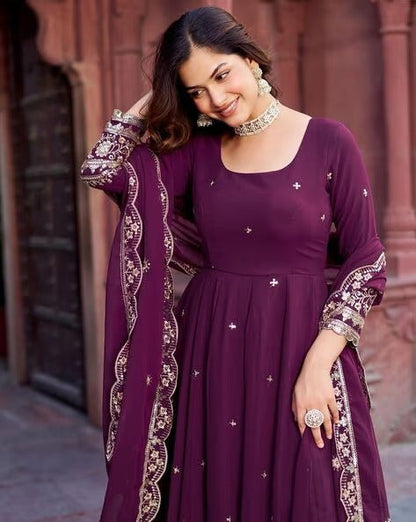 Elegant Georgette Anarkali Suit Set with Heavy Gota Lace Border & Dupatta – 4 Colors