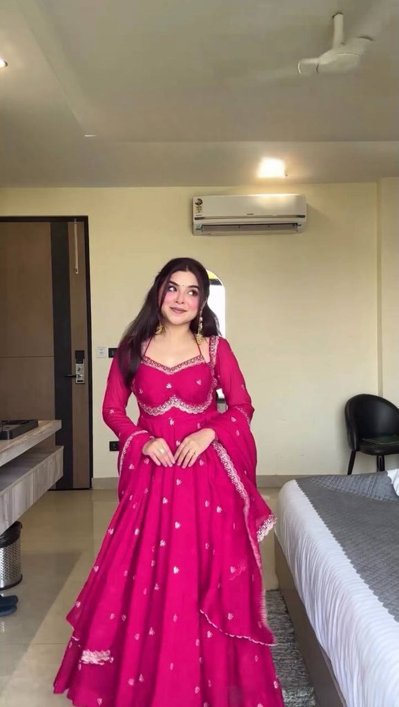 Premium Georgette Anarkali Suit Set with Dupatta & Pant | 9 Elegant Color Options
