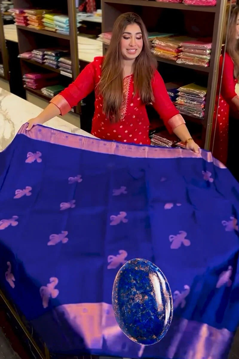 Aastha - Royal Blue Soft Silk Saree with Jacquard Woven Motifs