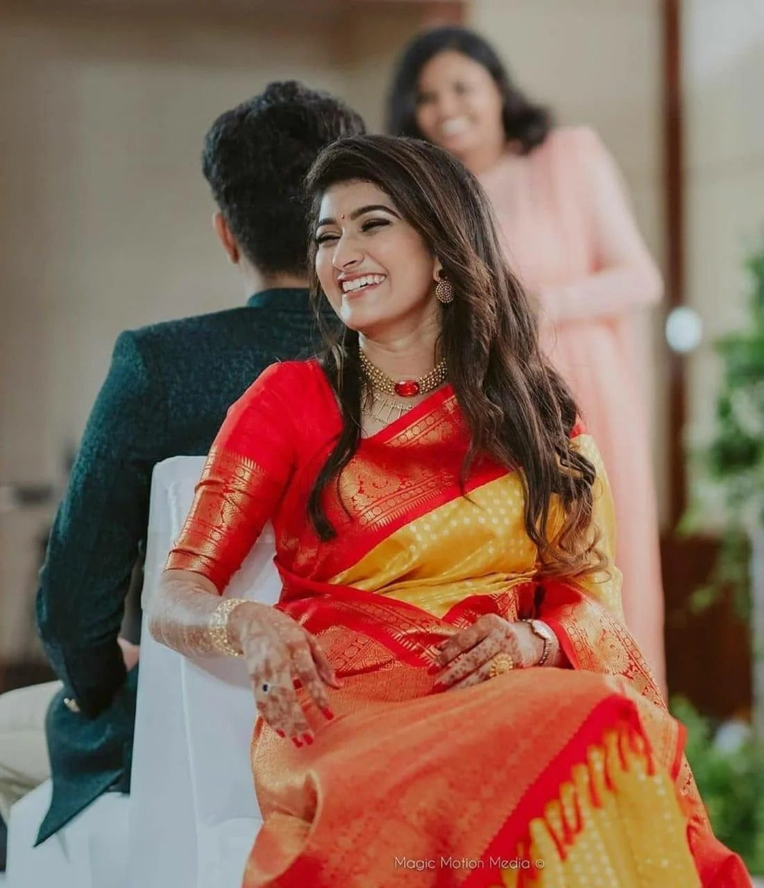 Pranita – Yellow Red Banarasi Silk Saree