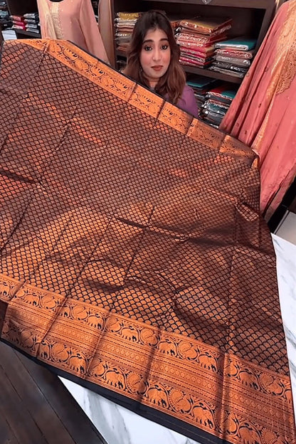 Aastha - Navy Bue Soft Silk Saree with Jacquard Woven Motifs