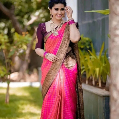Anaya – Pink Soft Silk Saree with Jacquard Weaving Border