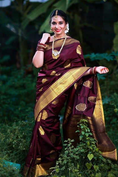 Vanshika – Maroon Soft Banarasi Silk Saree with Jacquard Weaving