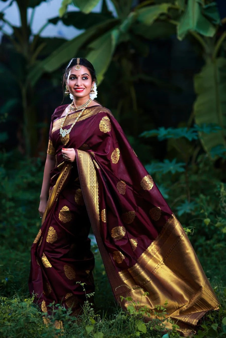 Vanshika – Maroon Soft Banarasi Silk Saree with Jacquard Weaving