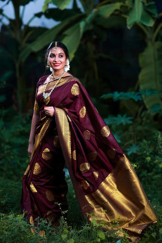 Vanshika – Maroon Soft Banarasi Silk Saree with Jacquard Weaving
