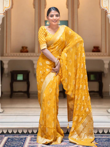 Hypnotic Yellow Soft Banarasi Silk Saree