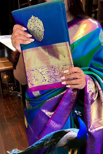 Aastha - Blue Soft Silk Saree with Jacquard Woven Motifs