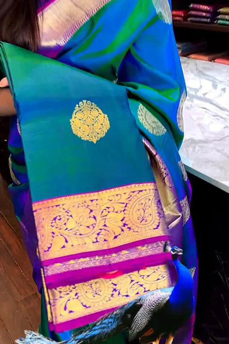 Aastha - Blue Soft Silk Saree with Jacquard Woven Motifs