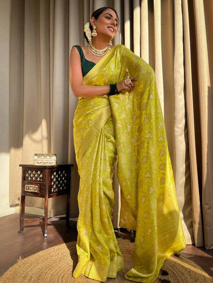 Jamsa Yellow Banarasi Silk Saree