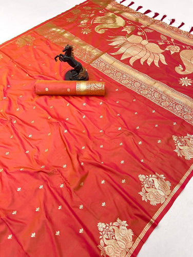 Elision Peach Soft Silk Saree With Allure Blouse Piece