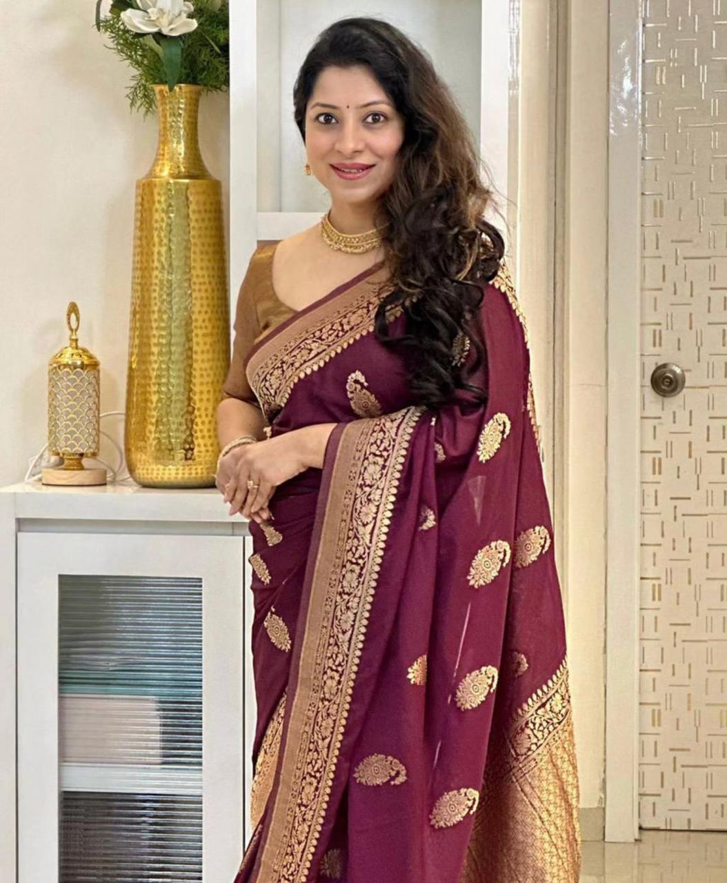 Bhavika – Banarasi Soft Silk Saree in Maroon