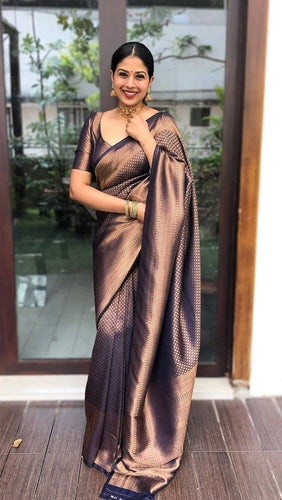 English Walnut Purple Zari Woven Lichi Silk Saree