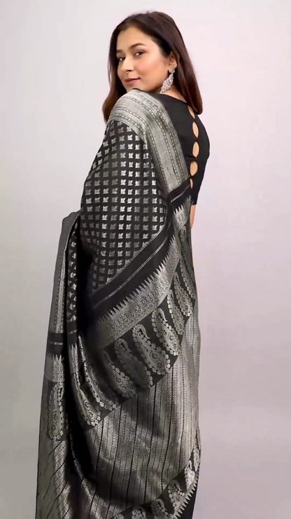 Black Woven Art Silk Saree