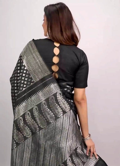 Black Woven Art Silk Saree
