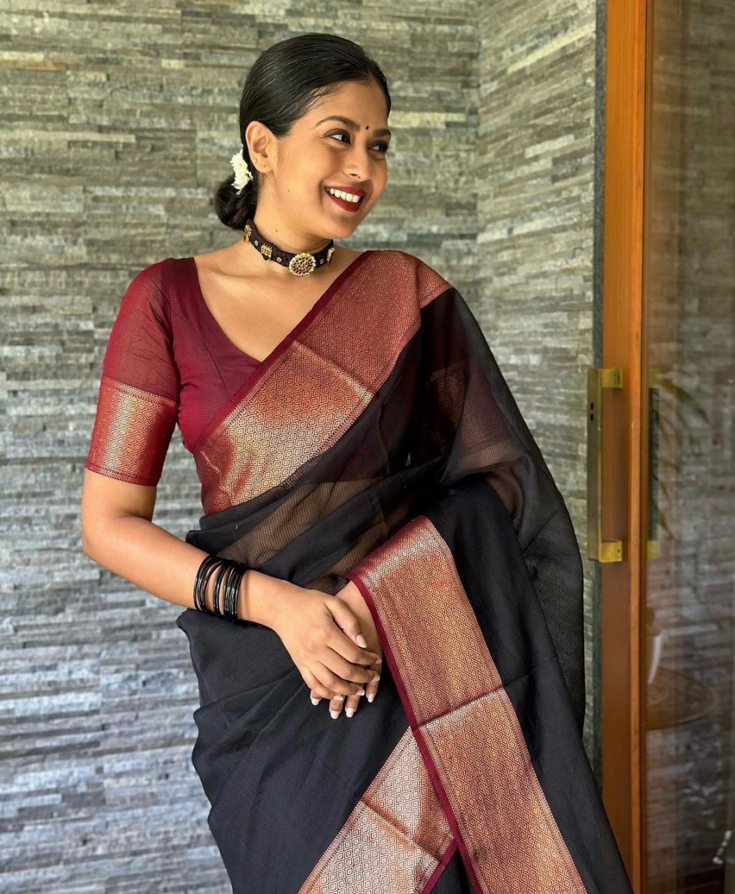 Confounding Black Soft Silk Saree