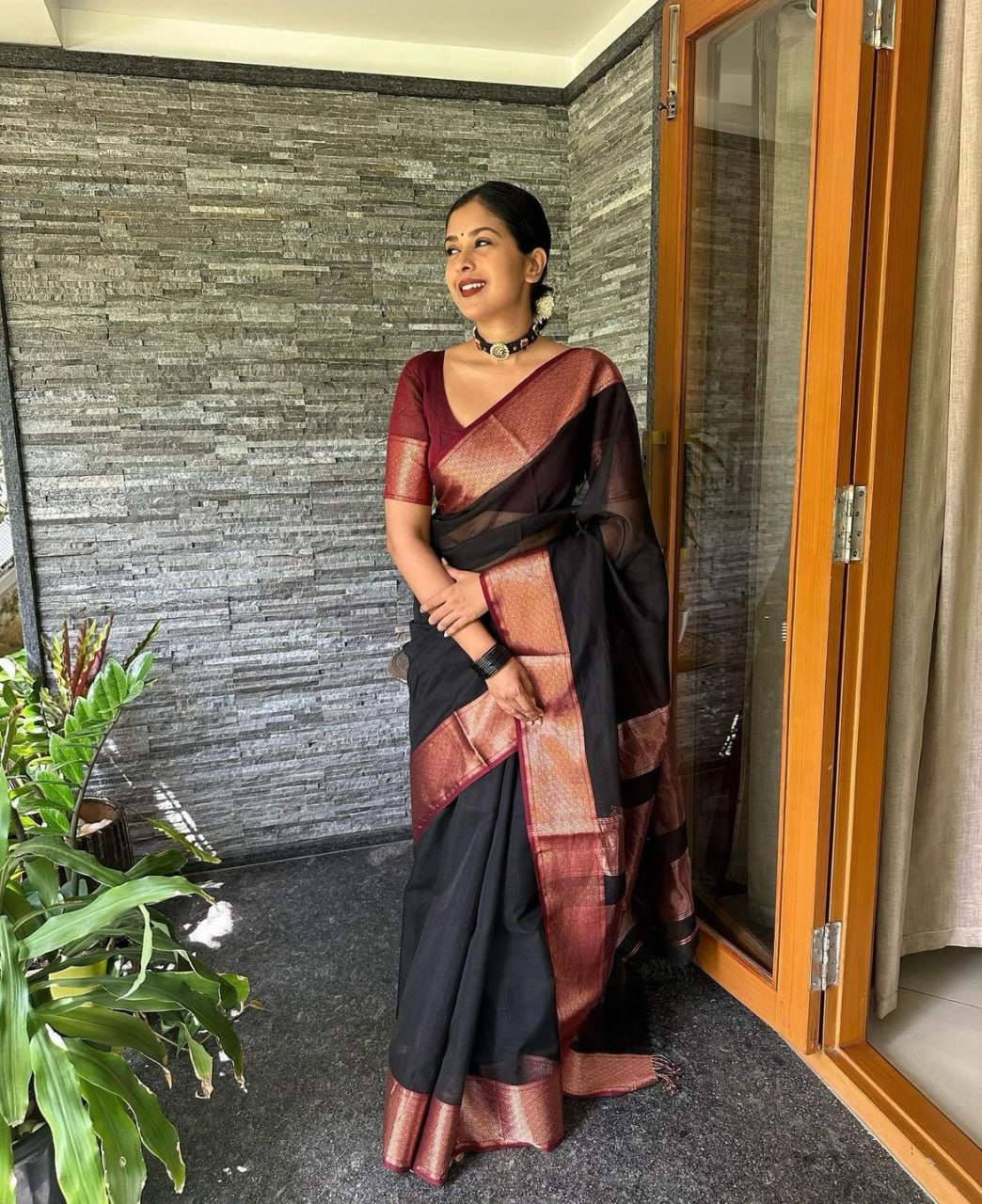 Confounding Black Soft Silk Saree