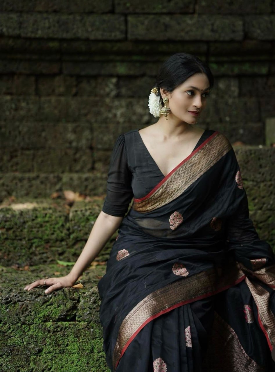 Surpassing Black Soft Silk Saree