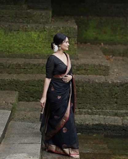 Surpassing Black Soft Silk Saree