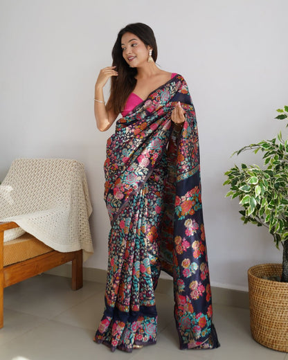 Pretty Black Banarasi Soft Silk Saree