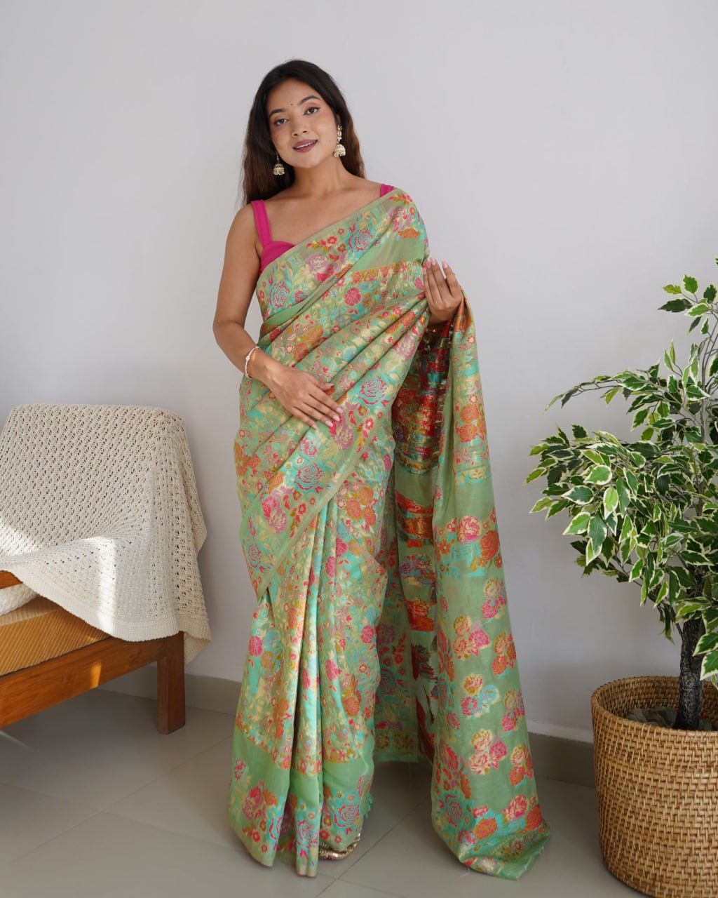 Charming Pista Banarasi Soft Silk Saree