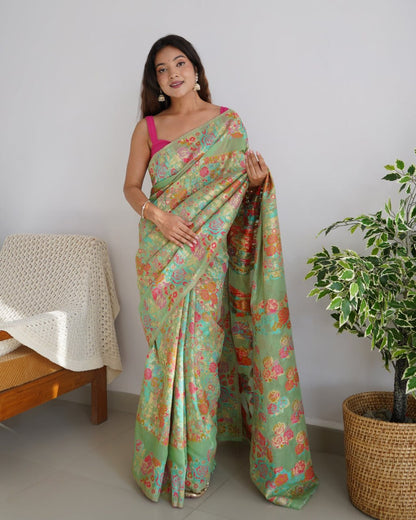 Charming Pista Banarasi Soft Silk Saree