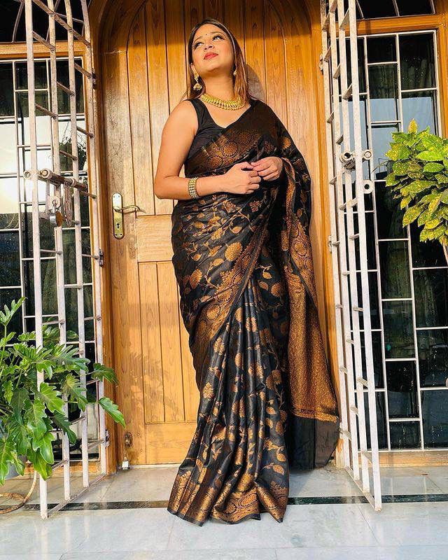 Amazing Black Soft Banarasi Silk Saree
