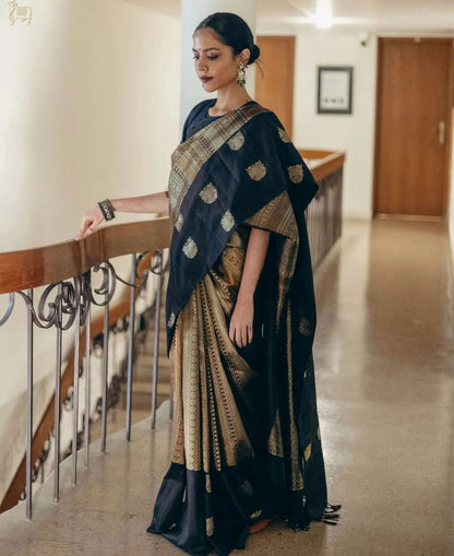 Black Banarasi Soft Silk Saree With Zari Weaving Work