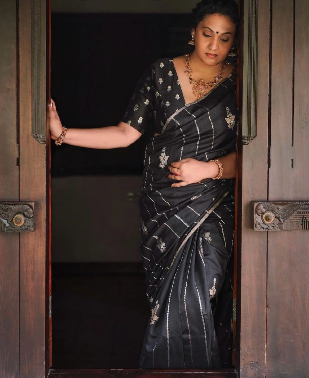 Transcendent Black Soft Silk Saree