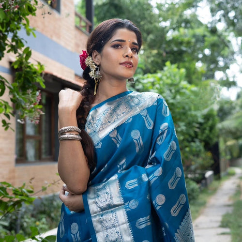 Ornate Blue Soft Silk Saree