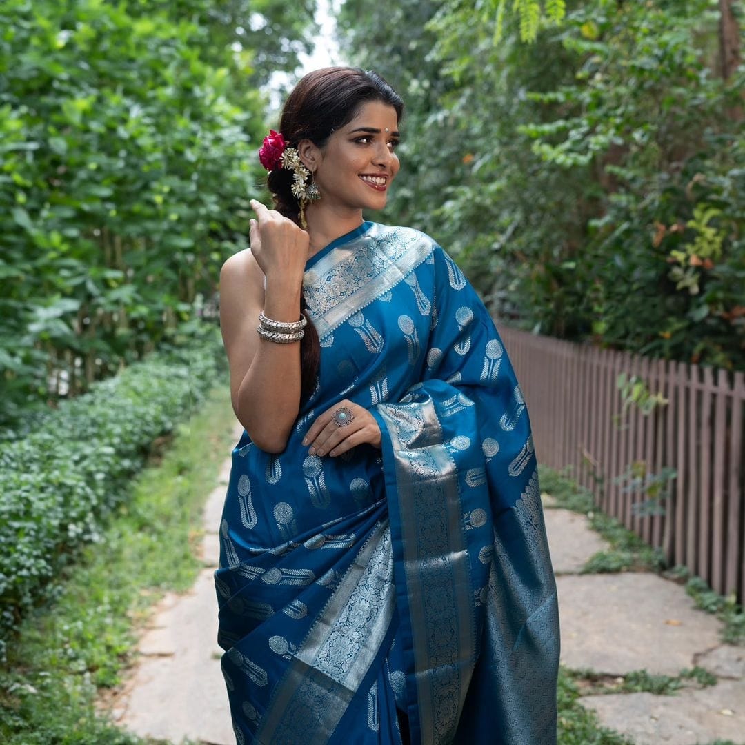 Ornate Blue Soft Silk Saree