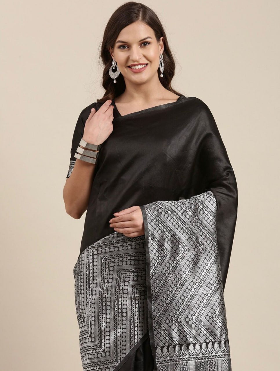 Black With Silver Banarasi Soft Silk Sarees
