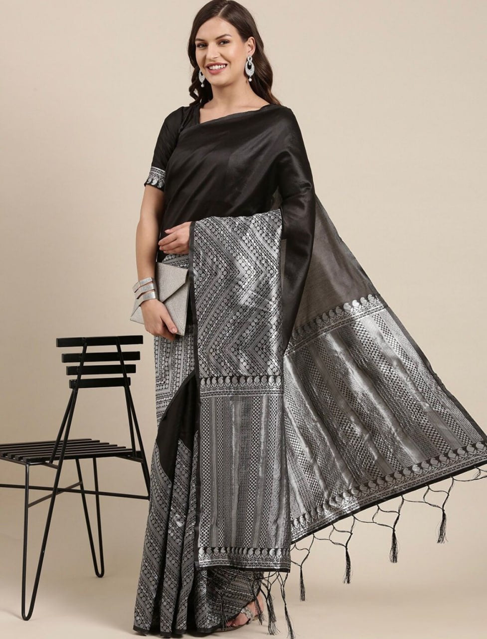 Black With Silver Banarasi Soft Silk Sarees