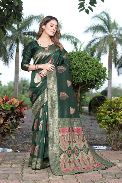 Invaluable Dark Green Soft Banarasi Silk Saree
