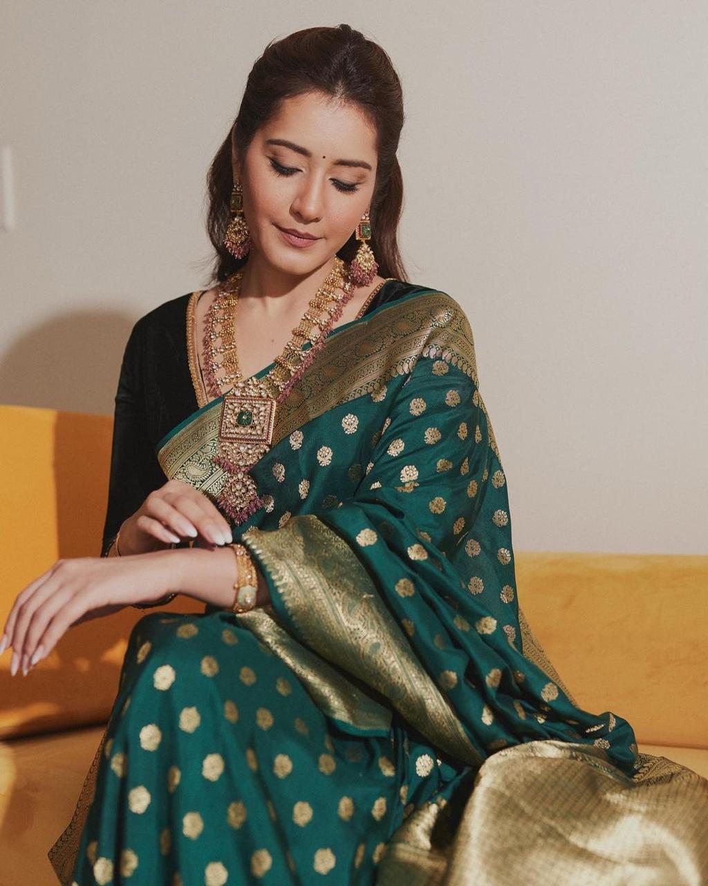 Attractive Dark Green Soft Silk Saree