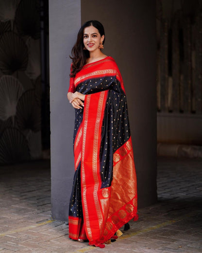 Super Extravagant Black Soft Silk Saree