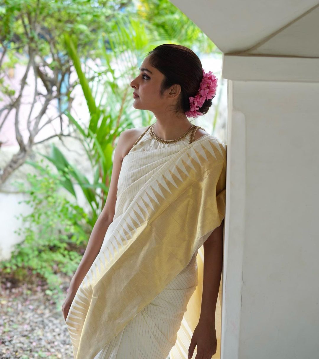 White With Gold Soft Silk Saree