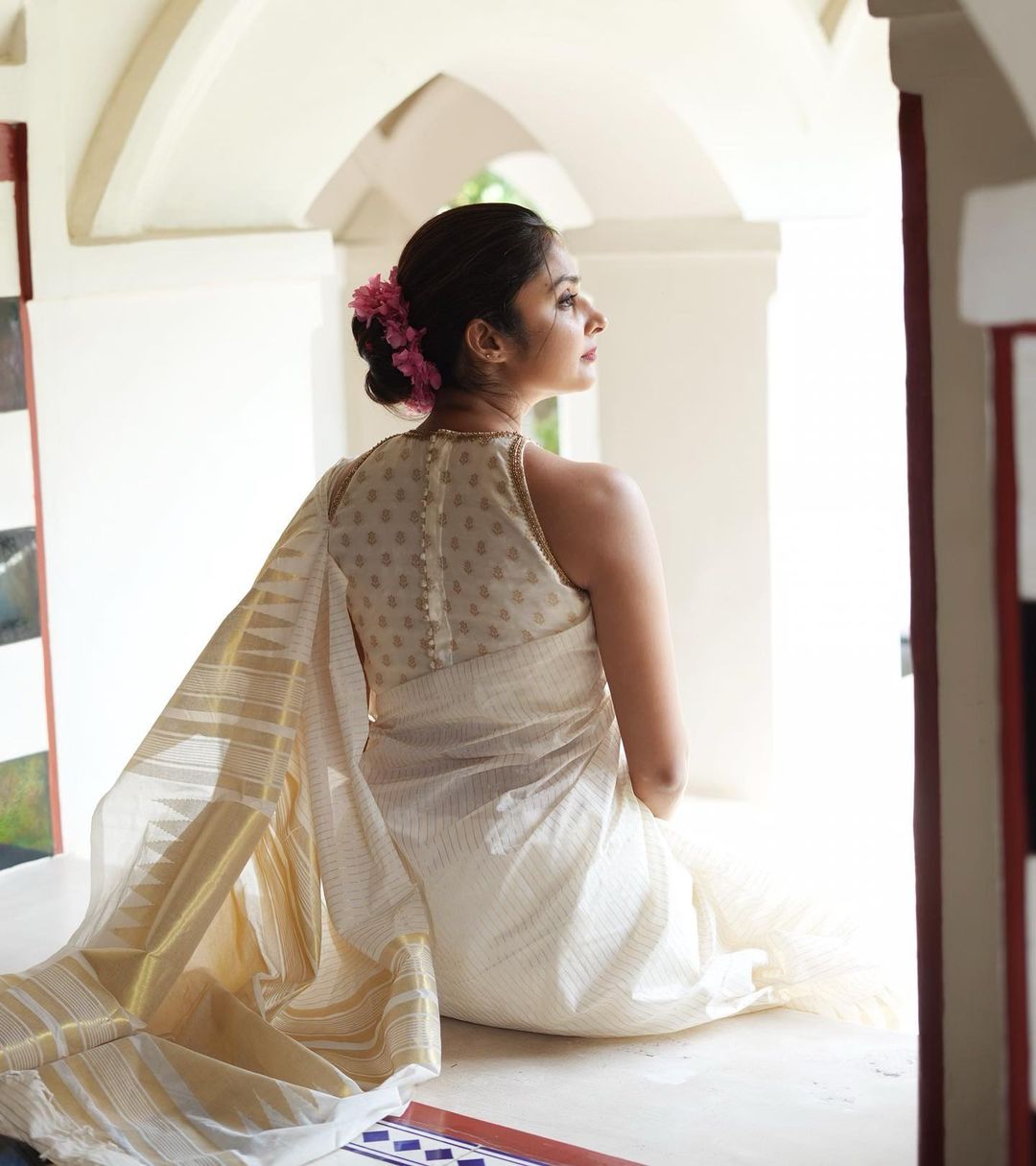 White With Gold Soft Silk Saree