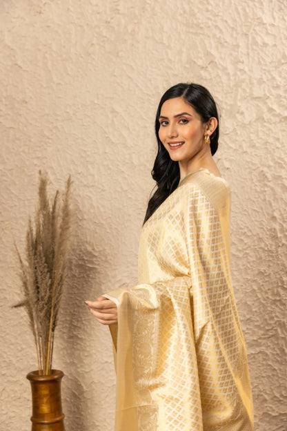 Cream Banarasi Silk Saree