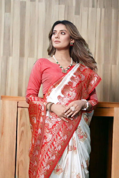 Precious White Soft Banarasi Silk Saree