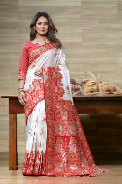 Precious White Soft Banarasi Silk Saree
