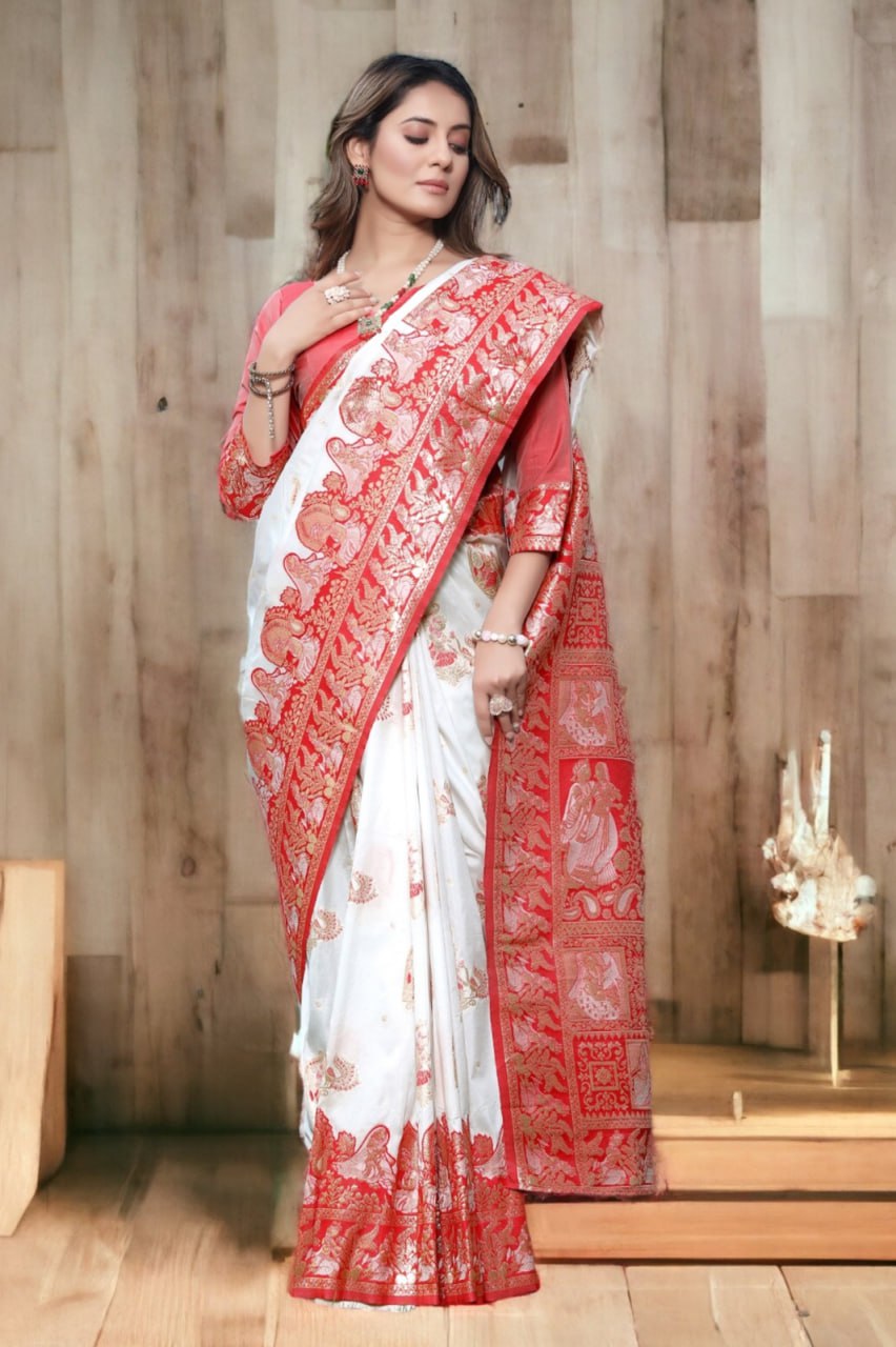 Precious White Soft Banarasi Silk Saree