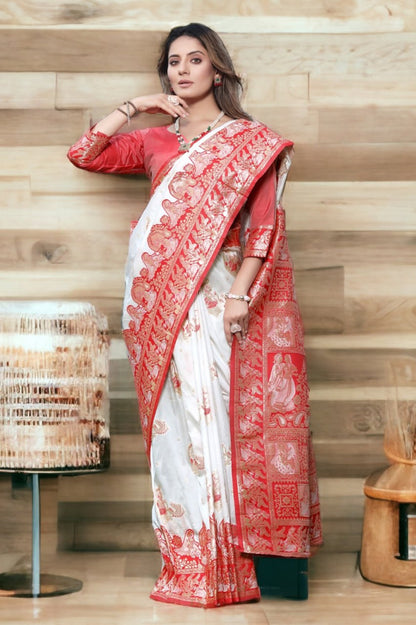 Precious White Soft Banarasi Silk Saree