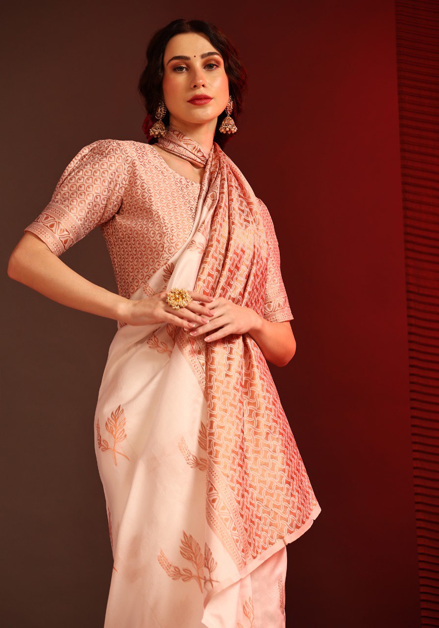 Peach Banarasi Silk Saree