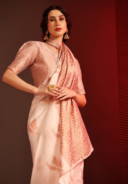 Peach Banarasi Silk Saree