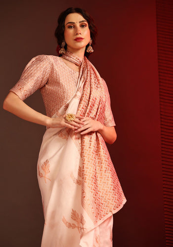 Peach Banarasi Silk Saree