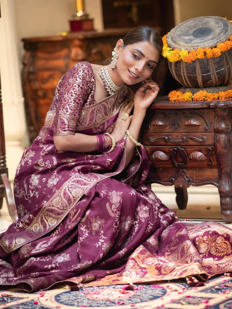 Preferable Wine Soft Silk Saree