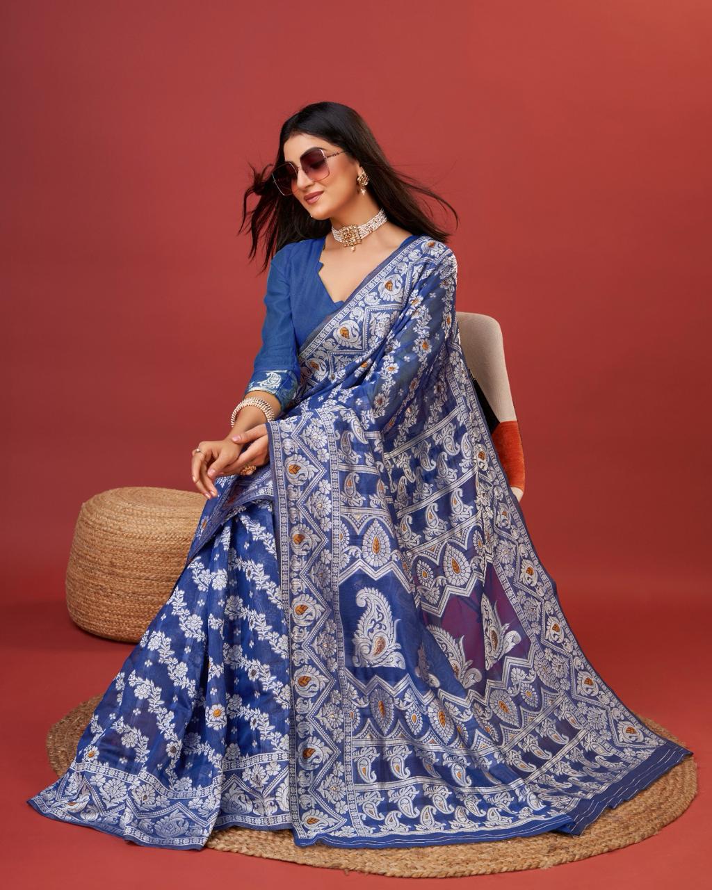 Radiant Royal Blue Cotton Silk Saree