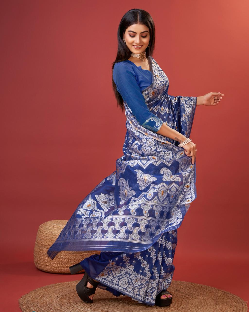 Radiant Royal Blue Cotton Silk Saree