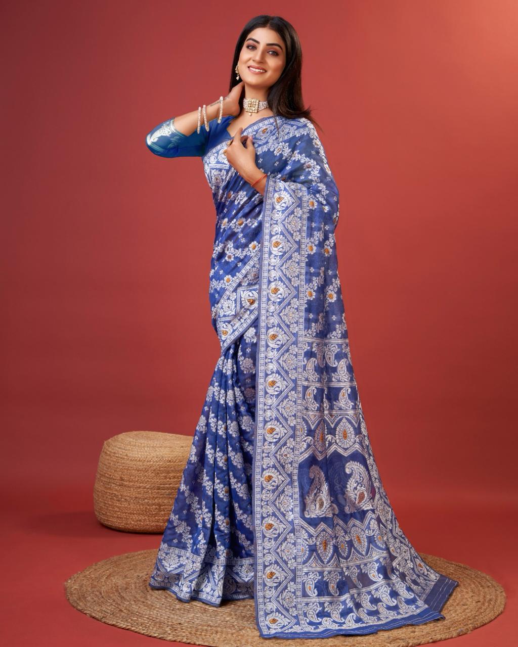 Radiant Royal Blue Cotton Silk Saree